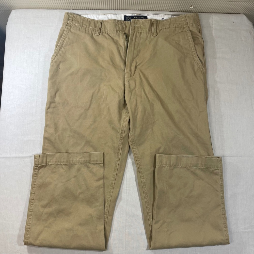 American Eagle Outfitters Mens 32x32 Straight Leg Chino Pants Khaki Tan Cotton
